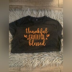 Gray T-Shirt with Orange Thankful Grateful Blessed Print